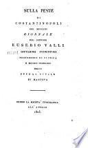 Sulla peste di Constantinopoli del 1803