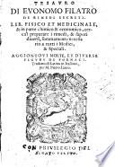 Tesauro Di Euonomo Filatro De Rimedi Secreti