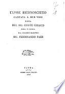 Ulisse riconosciuto cantata a due voci poesia del sig. conte Giraud messa in musica dal celebre maestro sig. Ferdinando Paer