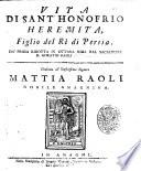 Vita di Sant' Honofrio heremita, figlio del rè di Persia
