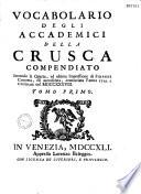 Vocabolario degli Academici della Crusca, compendiato seconda la quarta impressione di Firenze